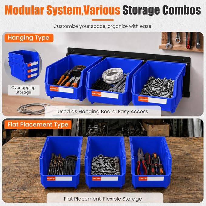 14pc Wall-Mounted Organizer V1 V2 V3 Master Combo Set Blue | Heavy duty metal rails multi-size bins master set for garage screws, tools, batteries & wrenches.