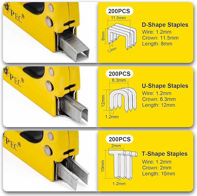 Topec Upholstery Staple Gun Heavy Duty, 3-in-1 Stapler Gun with 600 Staples, Manual Brad Nailer Power Adjustment Wood Stapler for Crafts, Wall, Upholstering, Furniture, DIY