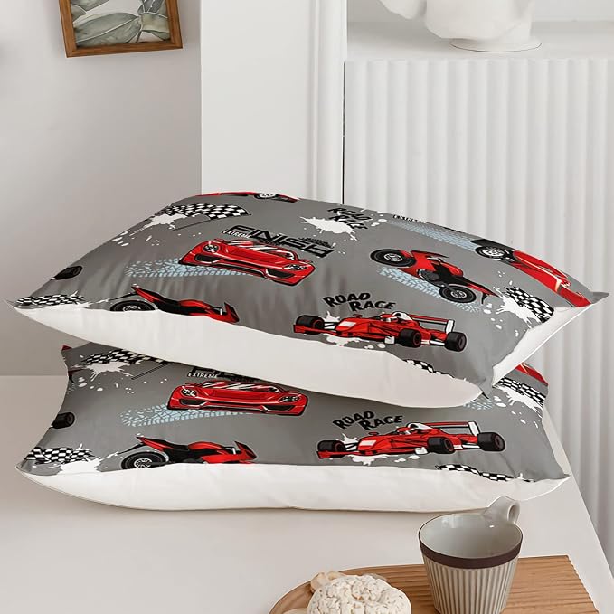 Axolotl Kid Comforter Set Twin Size,Racing Car Bedding Set for Boys Girls Teen Kids Children Racing Gifts,Race Cars Quilt Bed Set with 1 Comforter 2 Pillowcases,Red Grey
