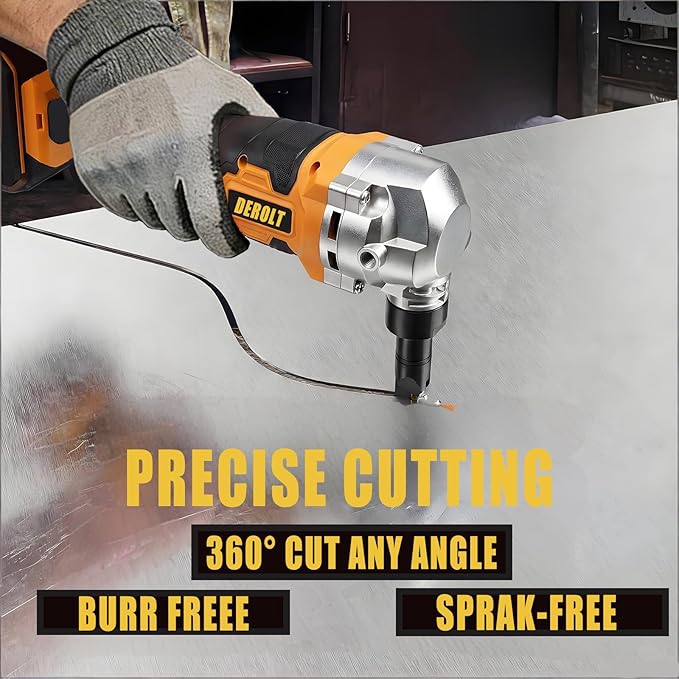 Cordless Metal Nibbler Compatible with DeWalt 20V Battery, DEROLT 18 Gauge Sheet Metal Cutter with 3000RPM Brushless Motor, Electric Nibbler with Assist Handle & 2 Blades (No battery)