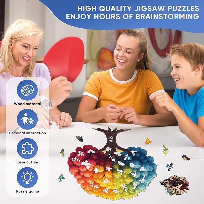 Pikoqunc Colorful Balloon Tree Wooden Puzzle for Adults – Unique Shape Jigsaw, 18.4"x17.4" Large Family Game, Fun Gifts for Grandkids & Adults, Christmas Home Decor Brain Teaser (456 PCS)