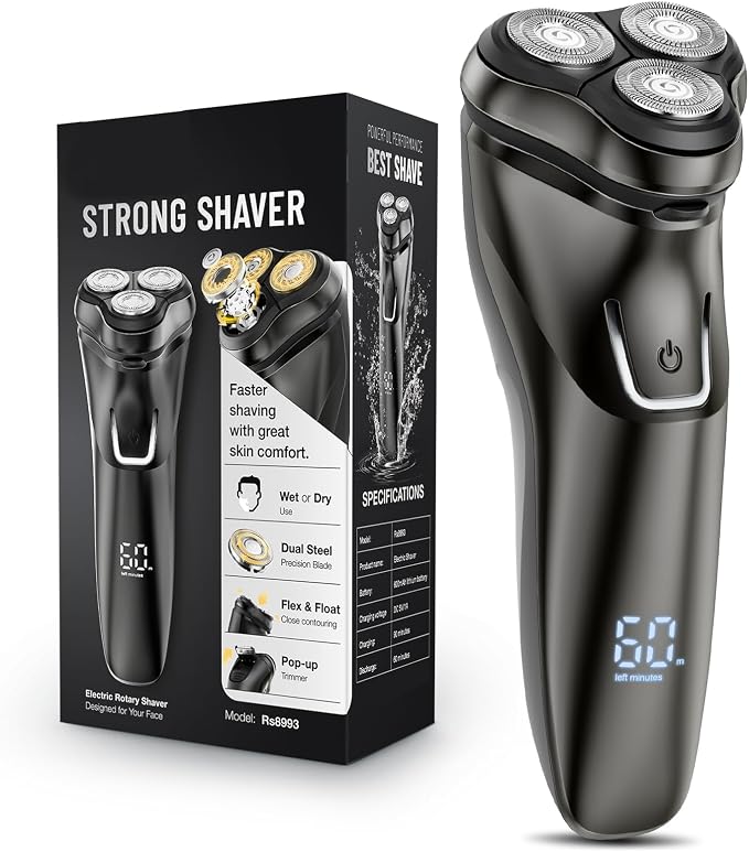 Electric Razor for Men Cordless: Wet or Dry Rotary Shaver for Men for Travel - USB Fast Charging, 𝐒𝐞𝐧𝐬𝐢𝐭𝐢𝐯𝐞 𝐒𝐤𝐢𝐧 𝐂𝐚𝐫𝐞, Pop-up Trimmer, Gifts for Father's Day Mysterious Black