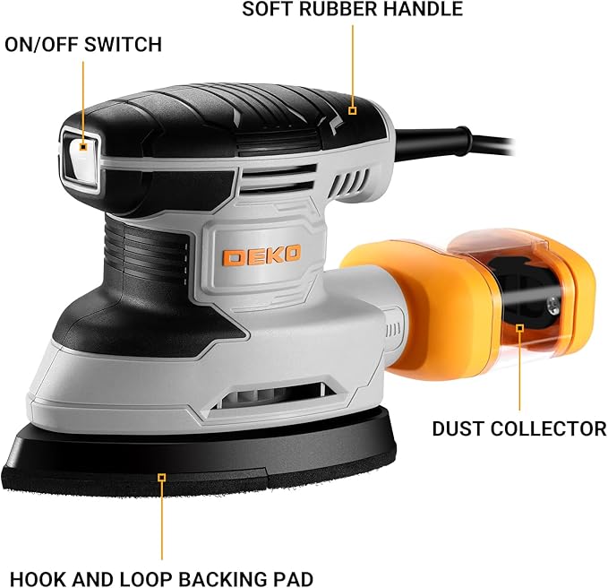 Detail Sander: DEKOPRO 1.5A Multi-Function Mouse Sander Electric Sander Tool Corded Palm Sanders with Dust Collection, 3 Additional Attachments &12pc Sandpapers for Sanding,Polishing,Removing Paint
