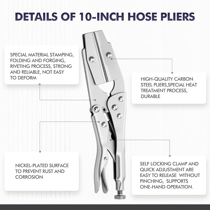 Yaocom 4 Pack 10" Radiator Hose Clamp Pliers Set Heavy Duty Pinch off Locking Pliers Universal for Automobile Radiator Pipe, Vacuum Lines, Fuel Hose