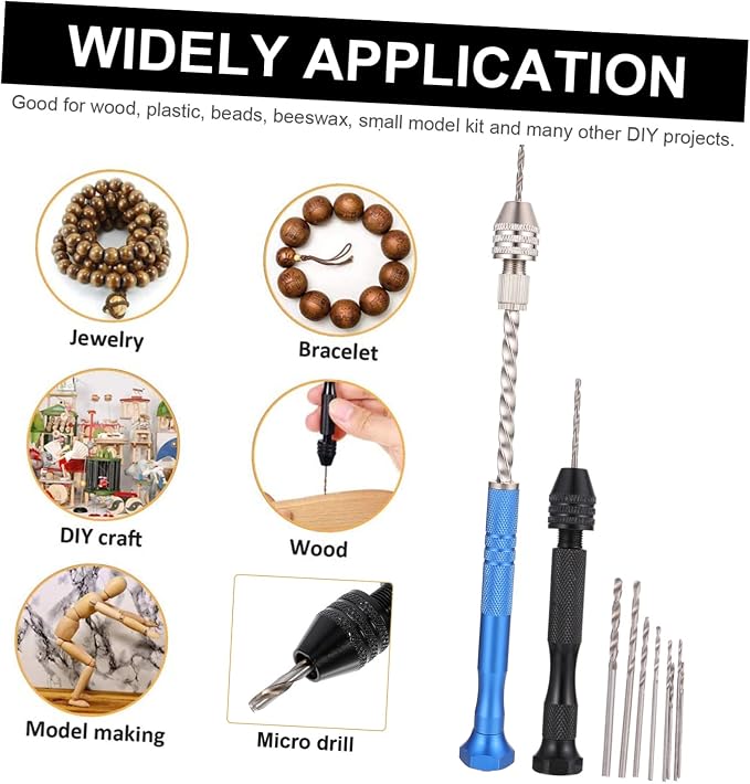 Angoily 3sets Hand Drills for Jewelry Making Twisted Drill Bits Pin Vise Tool Compact and Portable for Crafting
