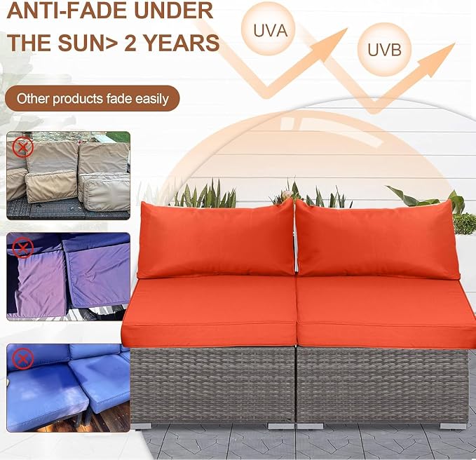 14 Piece Outdoor Patio Cushion Covers Replacement, Waterproof Outdoor Furniture Cushion Covers, Fit 7 Pcs 6 Seater Wicker Rattan Conversation Sofa Set,Orange(Only Cover) 27x27