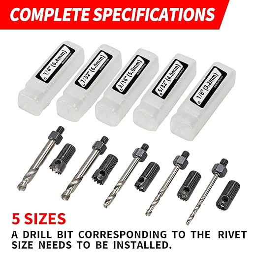 Rivet Removal Tool,POP Rivet Drill Remover,Electric Drill Adapter Rivets Puller for 1/8", 5/32", 3/16", 7/32" and 1/4"