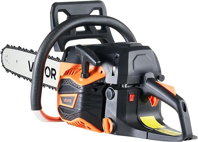 VEVOR 20inch 62CC Gas Powered Chainsaw, 3.8 HP 2 Stroke Engine Gas Power Chainsaws with Non-Slip Handle, Gas Chainsaws with Dual Fuel Tanks, For Wood Cutting, Tree Trimming, and Land Clearing | Power Chain Saw for Logging with Non-Slip Handle, Dual Fue...