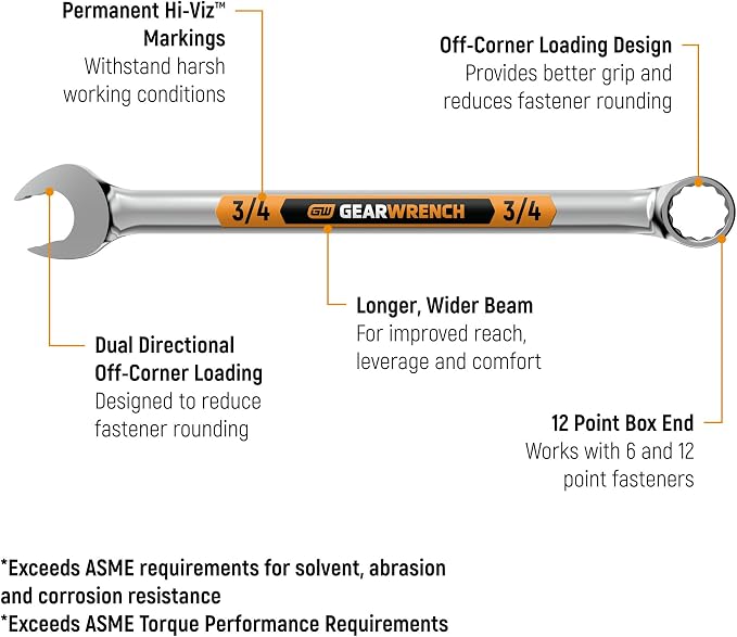 GEARWRENCH 11 Pc 12 Pt SAE Hi-Viz Long Beam Combination Wrench Set|81934H