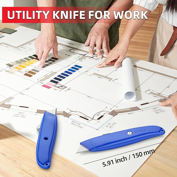 DIYSELF Utility Knife, 20 Pack Heavy Duty Box Cutter Retractable, Box Cutter Knife, Box Opener, Cardboard Cutter, Utility Knives for Garage, Home and Office, PVC Pipe Cutter (Blue)
