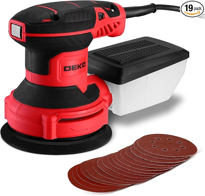 DEKOPRO Electric Sander with 16 Sandpapers, 14000RPM, 5-Inch, High Performance Dust Collection - For Woodworking