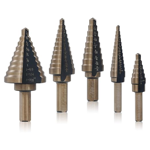 ZELCAN Step Drill Bits, HSS 5PCS Titanium Step Drill Bit Set, 50 Sizes in 5 High Speed Steel Unibit Drill Bits Set for Sheet Metal with Aluminum Case, Multiple Hole Stepped Up Bits for DIY Lovers