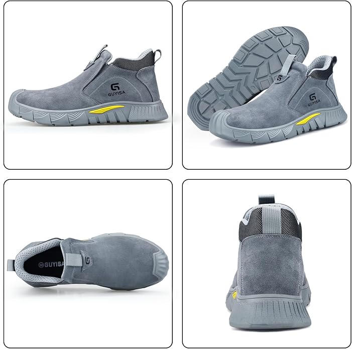 GLANOUDUN Welding Work Boots for Men Slip on Steel Toe Shoes for Men Indestructible Steel Toe Boots Welder Men's Working Shoes Fireproof Safety Footwear for Construction Men's Work & Safety Footwear