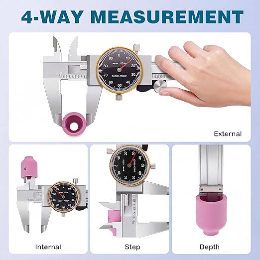 WeldingStop Precision 0-6" Dial Caliper Set with Protective Case - 0.001" Accuracy 4-Way Measuring Tool, Shock-Proof Stainless Steel, Ideal for Home & DIY Measurement