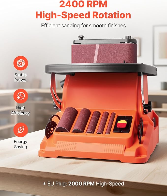 VEVOR Oscillating Belt and Spindle Sander, 2400RPM Benchtop Spindle Sander with 5/8" Stroke, 5 Sleeves (1/2" - 2") & 24" x 3.86" Sanding Belt for Woodworking, Furniture Finishing, DIY Projects