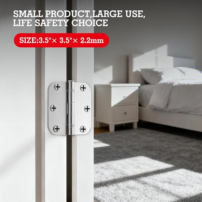 18 Pack Ball Bearing Round Polished Chrome Door Hinges 3.5 Inch 5/8" Radius Anti Squeak Interior 3-1/2"Flat Bifold Standard Bedroom Indoor for Doors 3 ½" Hardware Essentials Home Decor Accessories