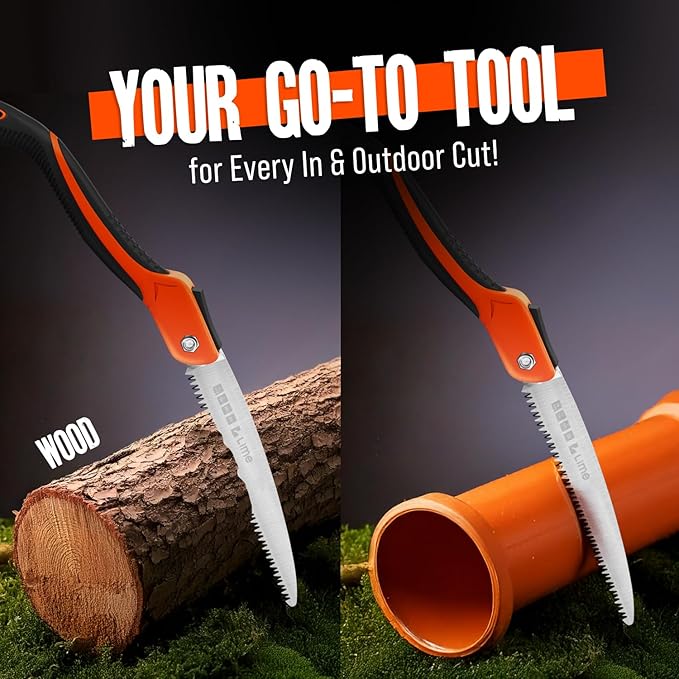 Folding Camping saw 14 Inch - Heavy Duty Pruning Saw with Triple-Cut SK5 Blade, 7 TPI Razor Teeth for Tree Trimming, Wood Cutting, Camping, Bushcraft, and Gardening
