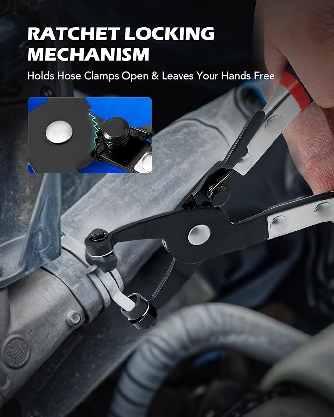 OMT Hose Clamp Pliers, 9Pc Automotive Remover Set With Flexible Wire | Locking Mechanism, Rubberized Handles, For 11/16" To 2-1/2" Clamps, Structural Steel Build