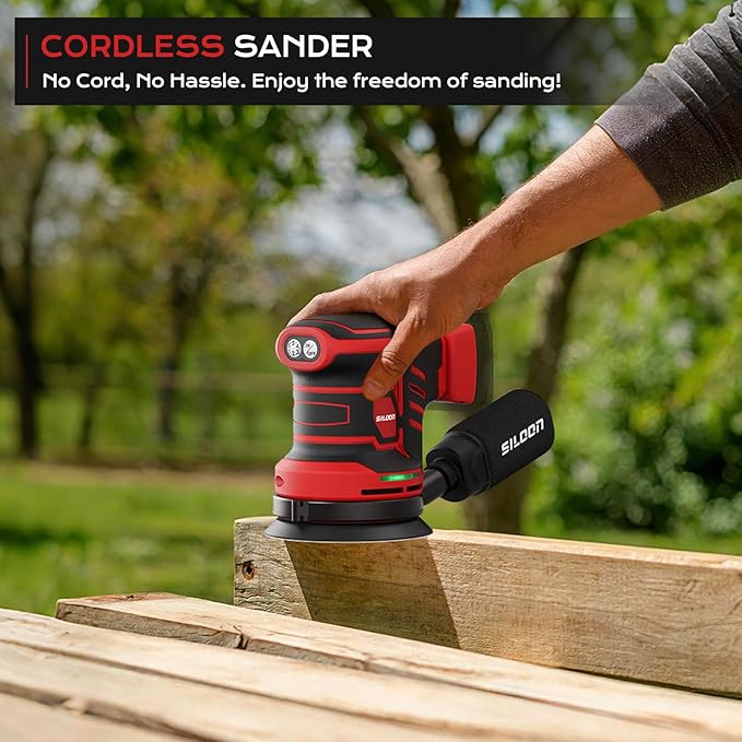 Cordless Random Orbital Sander Compatible for Mik 18V Max, 5-Inch Brushless Electric Palm Sander with 19000 RPM & Dust Collector, 6 Variable Speed, 18 Pcs Sandpaper for Sanding (No Battery)