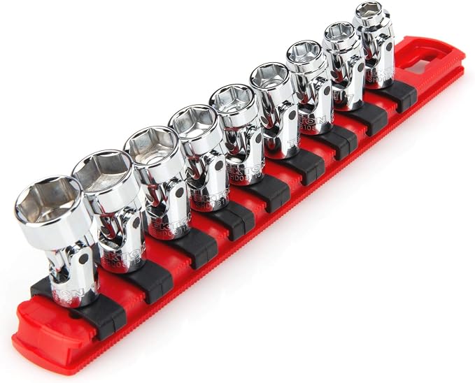 TEKTON 1/4 Inch Drive Universal Joint Socket Set, 9-Piece | SHD90110 | (6 - 14 mm), Shallow, 6-Point, Socket Rail