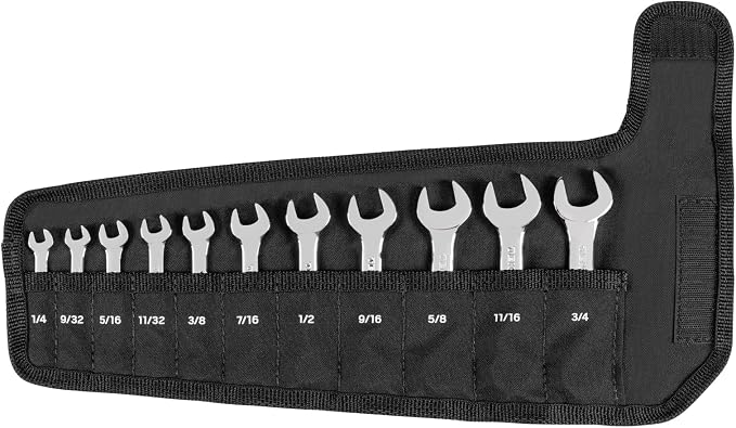 TEKTON Stubby Combination Wrench Set, 11-Piece | WCB94401 | (1/4 - 3/4 in.), Wrench Roll, Chrome Finish