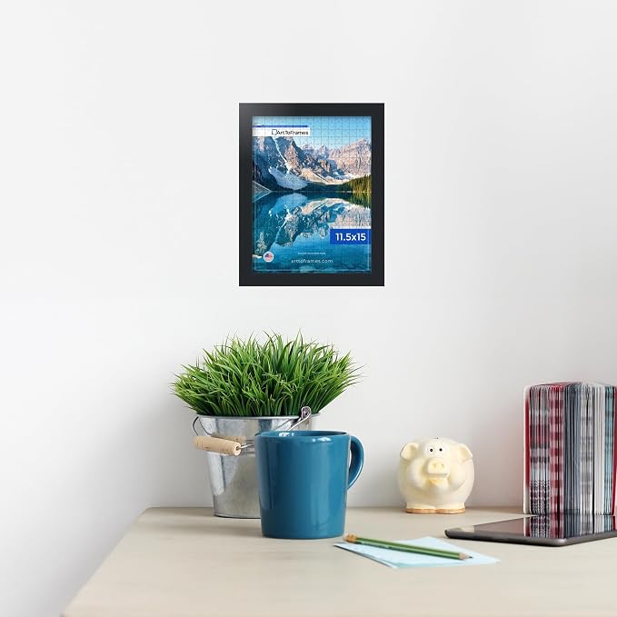 ArtToFrames Puzzle Frame for Buffalo Games 300 Piece Jigsaw Puzzles, 11.5x15 Inch (29x38 cm), Soft Black Engineered Wood with Regular Glass, Ready to Hang Puzzle Display