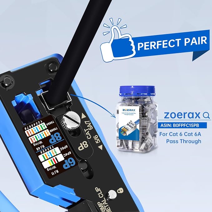 All-In-One RJ45 Crimp Tool with Hand-Twist Screw and Wire Terminal Crimper for CAT7/CAT6A/CAT6/CAT5E/CAT5, Ethernet Crimper RJ45 crimper RJ45 Pass Through Crimp Tool Ethernet Crimping Tool