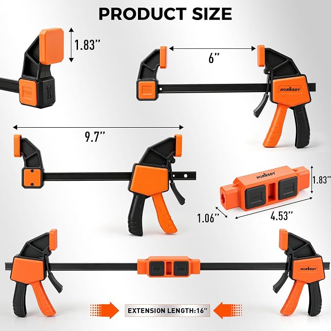 3-Pack Wood Clamps for Woodworking, 2-Piece 6" Bar Clamps with Clamp Connector, Quick-Release Wood Clamps with 150 LBS Load Limit, Wood Clamp Set for Woodworking, Gluing & DIY Projects