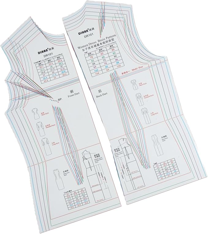 Multi-Size Dressmaking Ruler Dress Pattern Template Easy-to-Use Sewing Tool for Sewing Efficiency