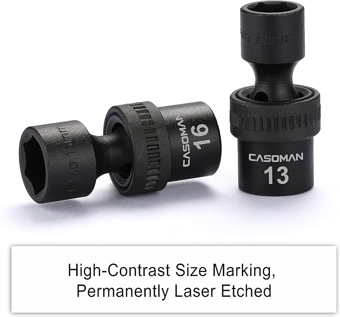 CASOMAN 15 PCS 3/8" Drive Standard Universal Impact Socket Set, 6-Point, Metric, 8mm - 22mm