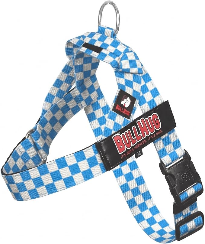 Adjustable Dog Harness– No Pull, No Choke – for English Bulldogs, French Bulldogs, Pugs & Broad-Chested Breeds – Easy, Safe Walks (Blue Checkers, Small)