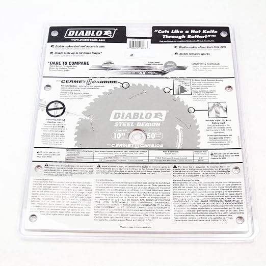 Diablo Steel Demon Cermet II Saw Blade for Medium Metal - 10" Diameter, 50 TCG Teeth, 1" Arbor, .083" Kerf, 0° Hook Angle, .071" Plate, 3000 Max RPM - D1050CF