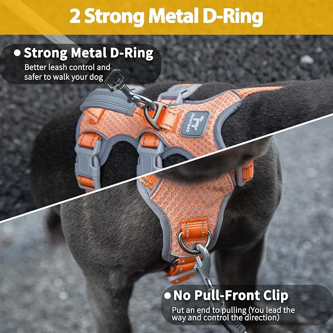 Escape Proof Dog Harness, Escape Artist Harness, Fully Reflective Harness with Padded Handle, Breathable, Durable, Adjustable Vest for Small Dogs Walking, Training, and Running Gear (Orange,S)