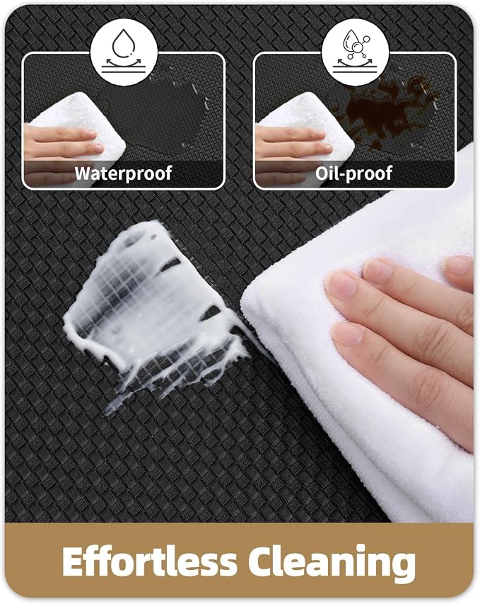 Color&Geometry Anti Fatigue Cushion Padded Kitchen Mat for Floor - 17x29+17x29,Easy Clean, Water & Oil Proof, Non Slip, Foam Rubber Small Runner Rug for Front Sink Comfort Standing, Black Set of 2