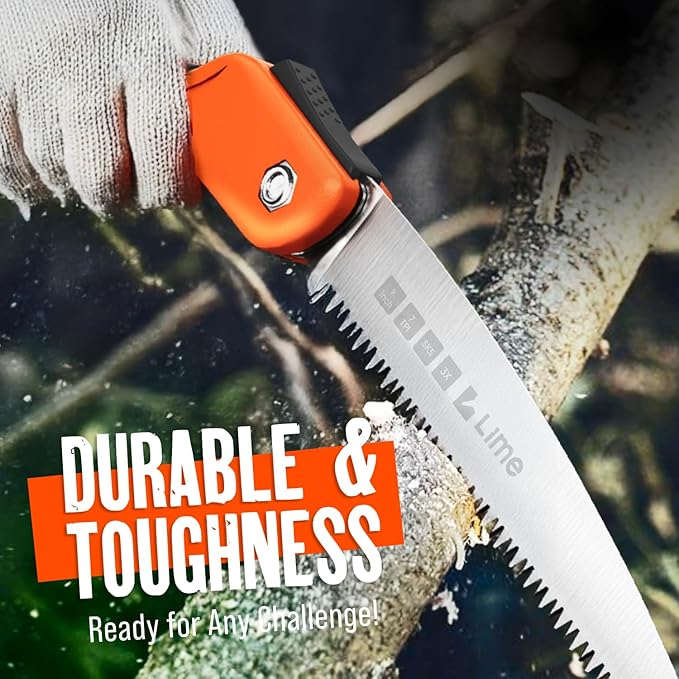 9-Inch Folding Camping Saw - Heavy Duty Pruning Saw with Triple-Cut SK5 Blade, 7 TPI Razor Teeth for Tree Trimming, Wood Cutting, Camping, Bushcraft, and Gardening Work