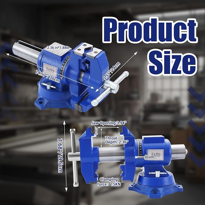 FATO 5” 360° Ductile Iron Bench Vise, 8800LB Force Blue