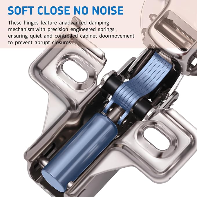 Cabinet Hinges - 100 Pack for 1/2 inch Overlay Cabinet, Face Frame Concealed 105Deg Self Closing Hinges, Stainless Soft Close Cabinet Door Hinges with Mounting Screws and Repair Plate