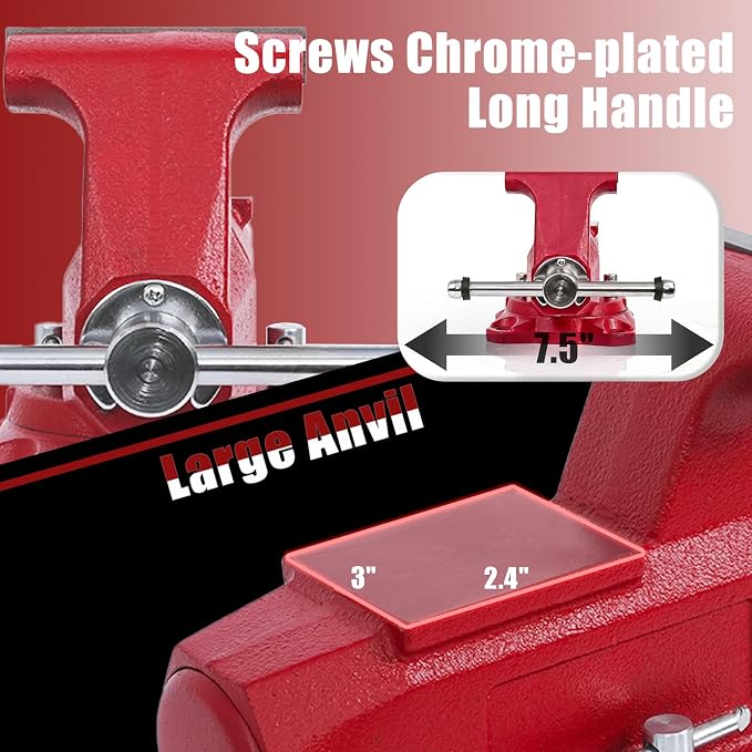 4"Bench Vise, 4.5"Jaw Opening 360° Swivel Base 3.2" Throat Depth