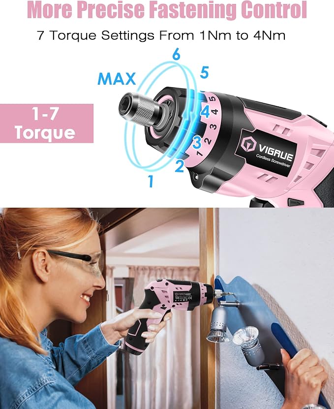 VIGRUE Electric Screwdriver Cordless, Cordless Screwdriver Rechargeable, 48 Pcs Set Power Screwdriver for Daily