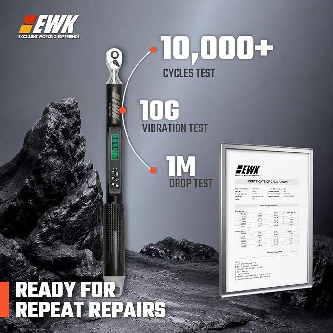 1/4" Drive Digital Angle Torque Wrench 1.1-22.1 ft-lbs (1.5-30 Nm) | ±1.5% clockwise / ±2.5% counterclockwise and angle accuracy of ±2%, LCD Display, LED Buzzer Vibration Alert, 30 Memory Values