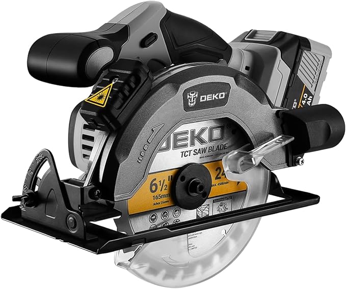 DEKOPRO 20V Cordless Circular Saw, 6-1/2-Inch Blade, 4500 RPM, 0-50 Degree Bevel Capability, Circular Saw Cordless with 4.0Ah Battery and Charger