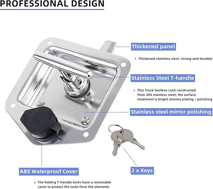 8 Pcs Stainless Steel T-Handle Lock for Trailer Rv Door Latch Truck Toolbox | with Gasket, with Keys, 304 Stainless Steel, Highly Polished
