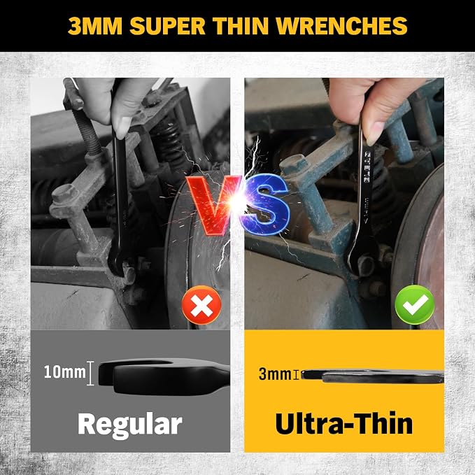 ELEAD 10-Piece Super-Thin Open End Wrench Set, Metric 5.5-27mm, CR-V Nickel Plated, 3 mm Thickness for Tight Spaces, 5.5, 7, 8, 9, 10, 11, 12, 13, 14, 15, 16, 17, 18, 19, 20, 21, 22, 23, 24, 27mm
