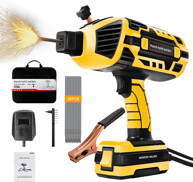 TRQWH Portable Handheld Welding Machine 110V IGBT Inverter Hand held Welder Gun, 20-120A Portable Welder 5 Variable Current Adjustments ARC Welding Gun, Fit for 1/16"-1/8" Welding Rods (Yellow)