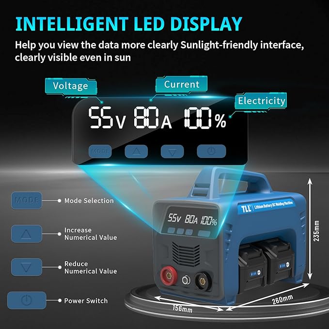 TLL Cordless Welder with 4 Batteries,Battery-Powered Stick/Flux Core Welder,MMA ARC DC Welding Machine, Portable Welder Machine,with LED Display Hot Start Arc Force Anti-Stick (ZW-160)