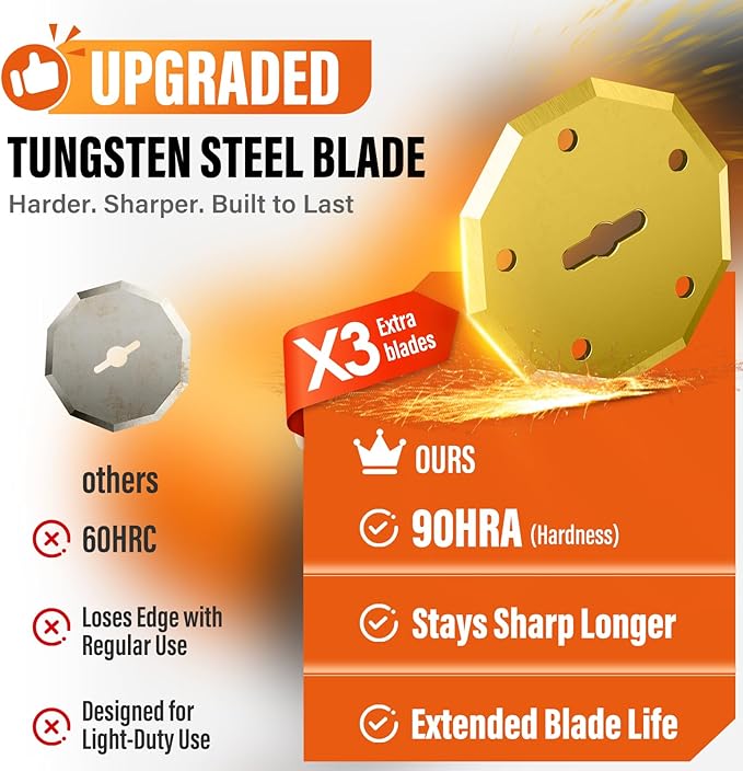 2026 Upgrade Cordless Electric Scissors with 3 Tungsten Steel Blades, 2500mAh Battery, LED Light, High-Torque Motor, Cardboard Cutter for Fabric, Cardboard, Leather, Carpet, Wire Rope Cutters (Orange)