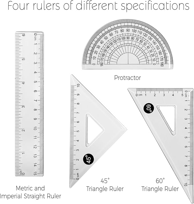 Protractor and Compass Set with Rulers, All-in-One Compass Geometry Tool Kit for Students and Technical Drawing