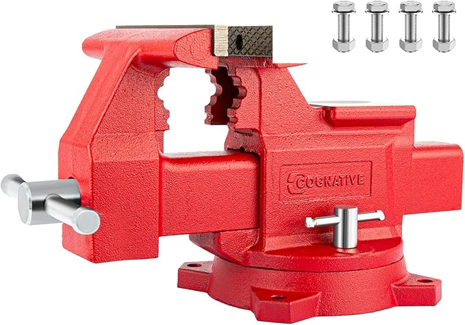 6.5" Heavy-Duty Bench Vise Ductile Iron Bench Vise 360° Swivel Bench Vice with Anvil, Red