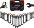 VEVOR 24-piece Ratcheting Wrench Set with 180° Flex Head, Anti-Slip Tooth, Combination Wrench Sets with Organizer Box, Metric 8-19mm & SAE 1/4-3/4", Black Electrophoretic Coating