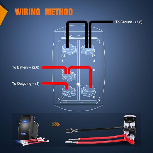 Nilight Horn Switch Momentary Laser Rocker Switch 5PIN On/Off LED Light 20A/12V 10A/24V Switch with Jumper Wires Set for Cars Jeeps Boats Trucks (90126B)